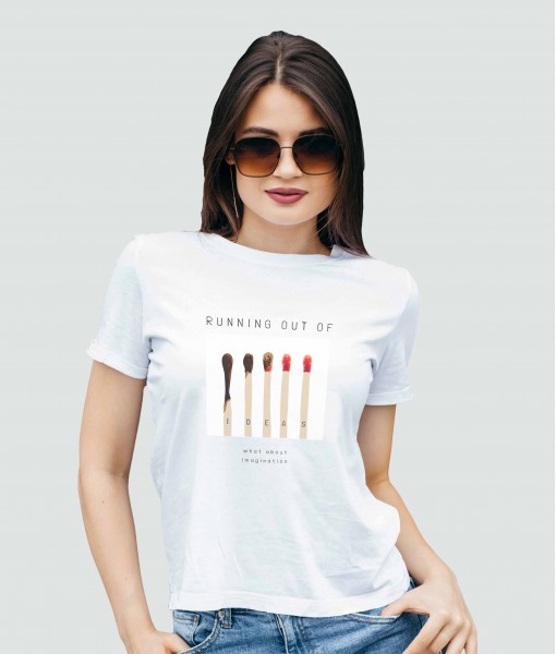 Дамска тениска с щампа Арт RUNNING OUT OF IDEAS - TShirtArtShop.com